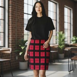 Talbots Wool Blend Plaid Red and Black Women's Skirt Sz 14 Petite Buffalo Plaid